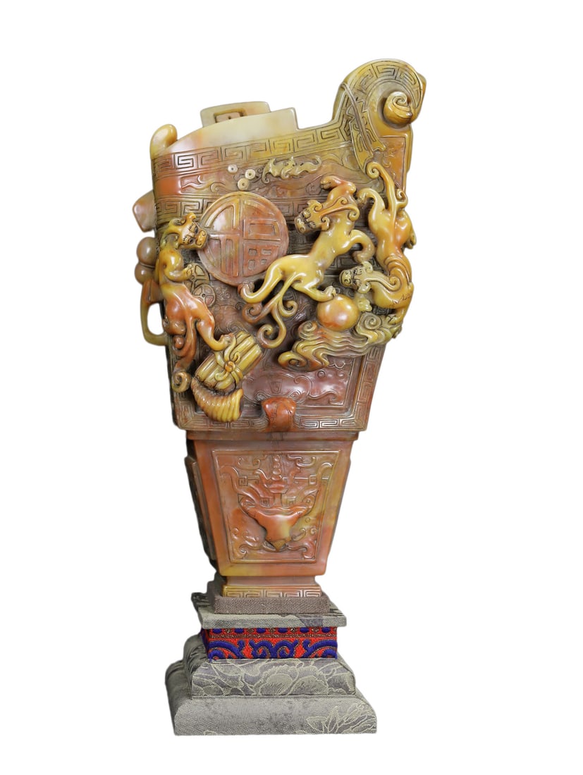 Vintage Tianhuang Shoushan Stone High Relief Seal Statue w Chi Dragon (1 of 13)