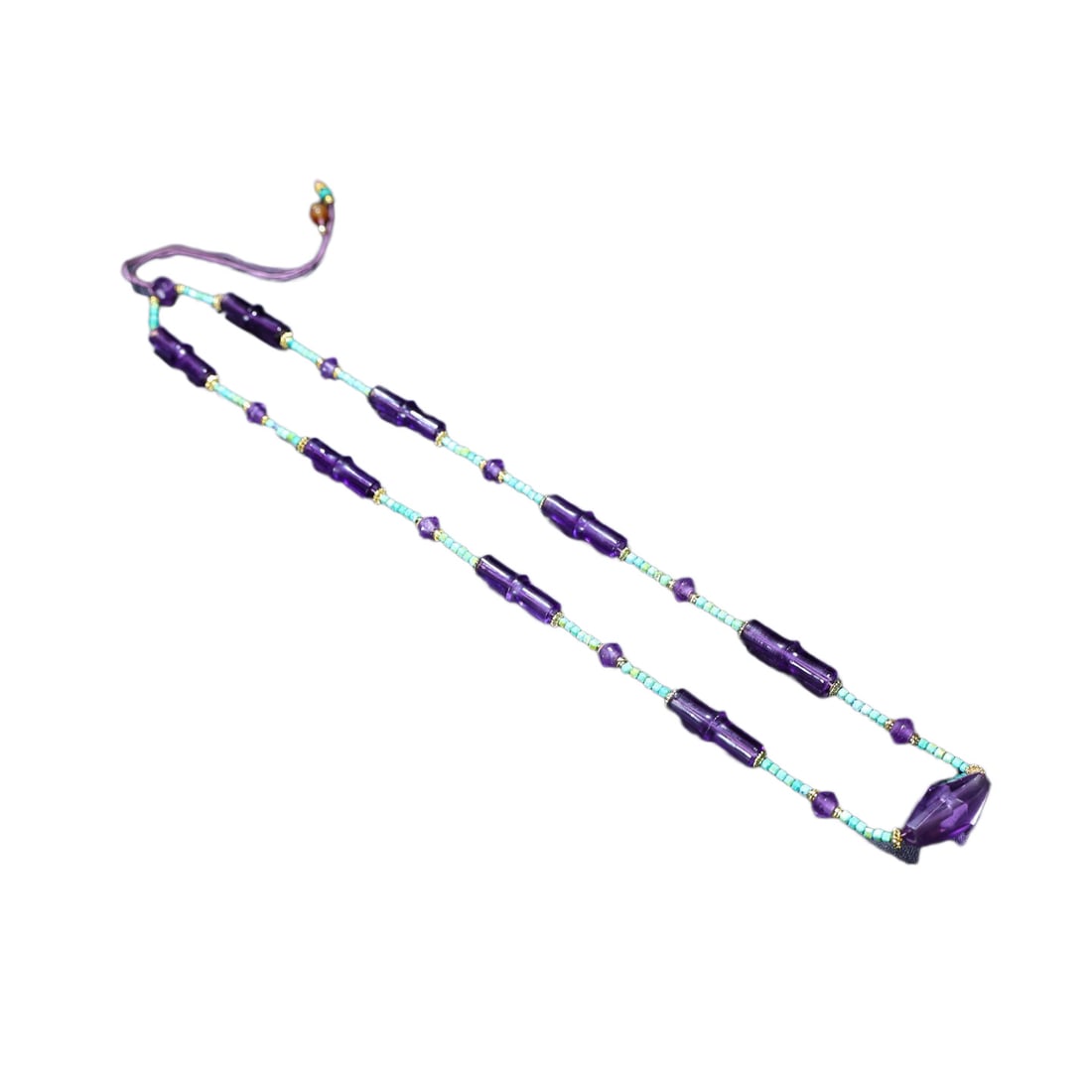 Hand Woven Amethyst & Turquoise Beads Necklace: Hand Woven Amethyst & Turquoise Beads NecklaceDimension: 29 x 10 (mm) 1.14 x 0.39 (inches) Weight: 0.10 lbs/ 46 g