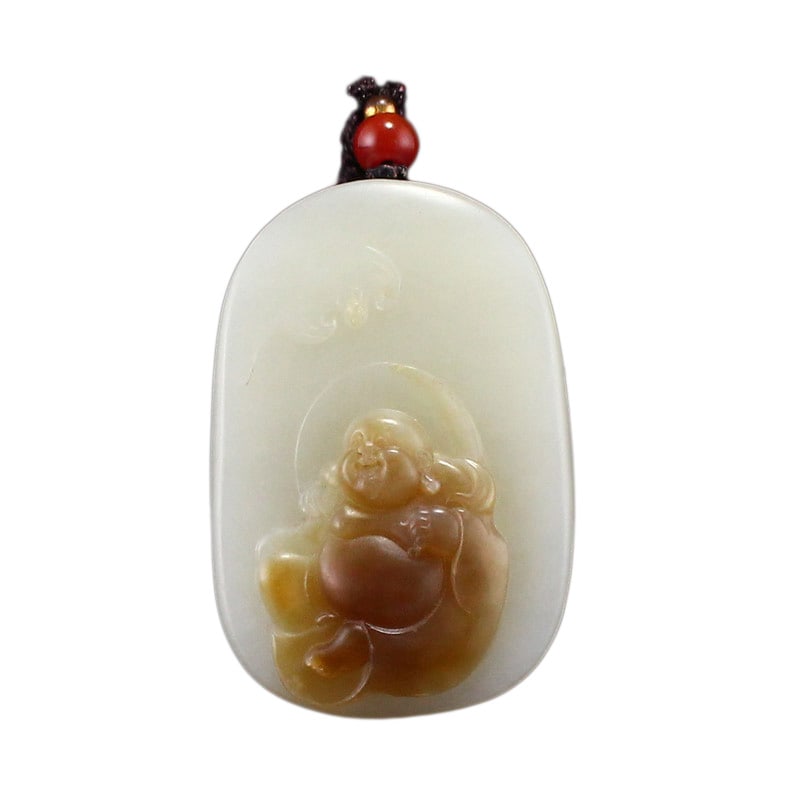 Natural Hetian Jade Hand-Carved Buddha Pendant w Laughing Buddha (1 of 8)
