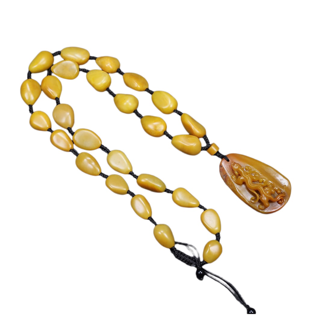 Vintage Tianhuang ShoushanStone High Relief Pendant w Chi Dragon & Hand Woven Beads Necklace (1 of 10)