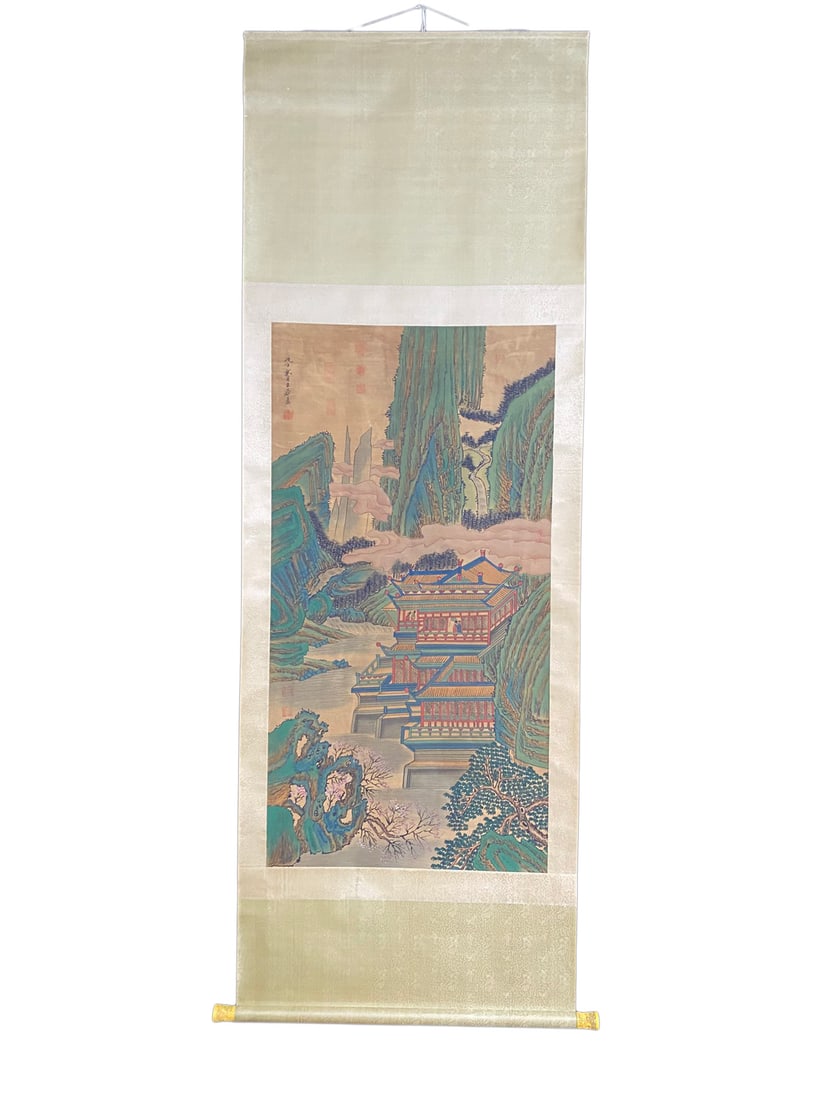 Watercolour On Silk Mountain River Scene Design Painting - Wang Xi Meng (1 of 10)