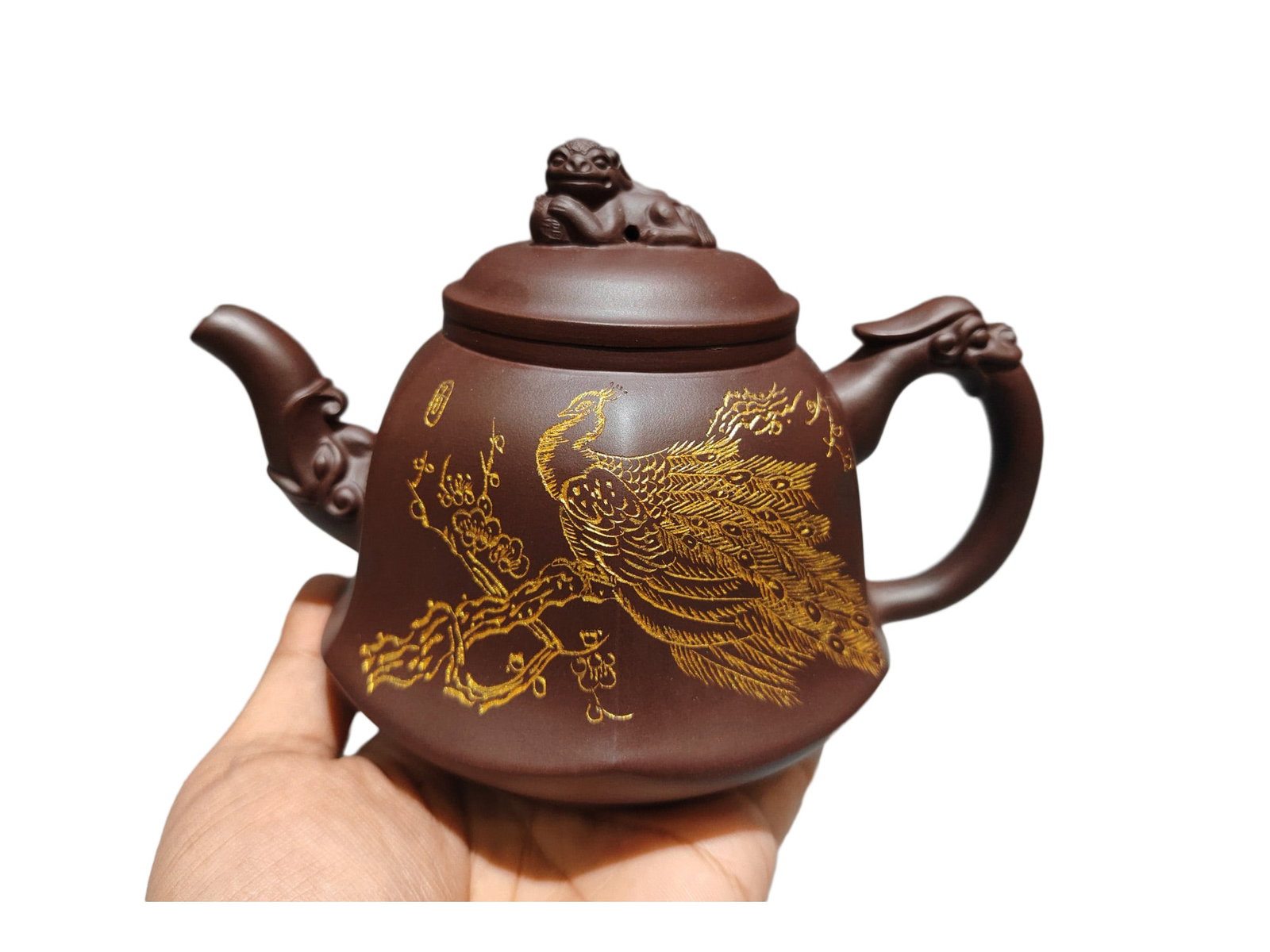 Vintage Gilt Gold Yixing Zisha Clay Teapot w Phoenix (1 of 10)