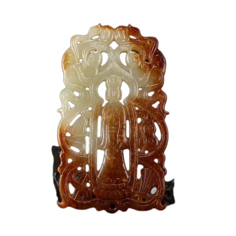 Vintage Hetian Jade Hand-Carved Pendant w Figure (1 of 7)