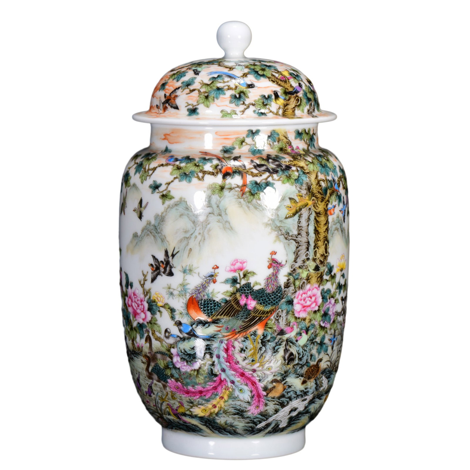 Porcelain Pot Famille Rose w Flowers & Phoenix ,Qing Dynasty QianLong Mark (1 of 10)