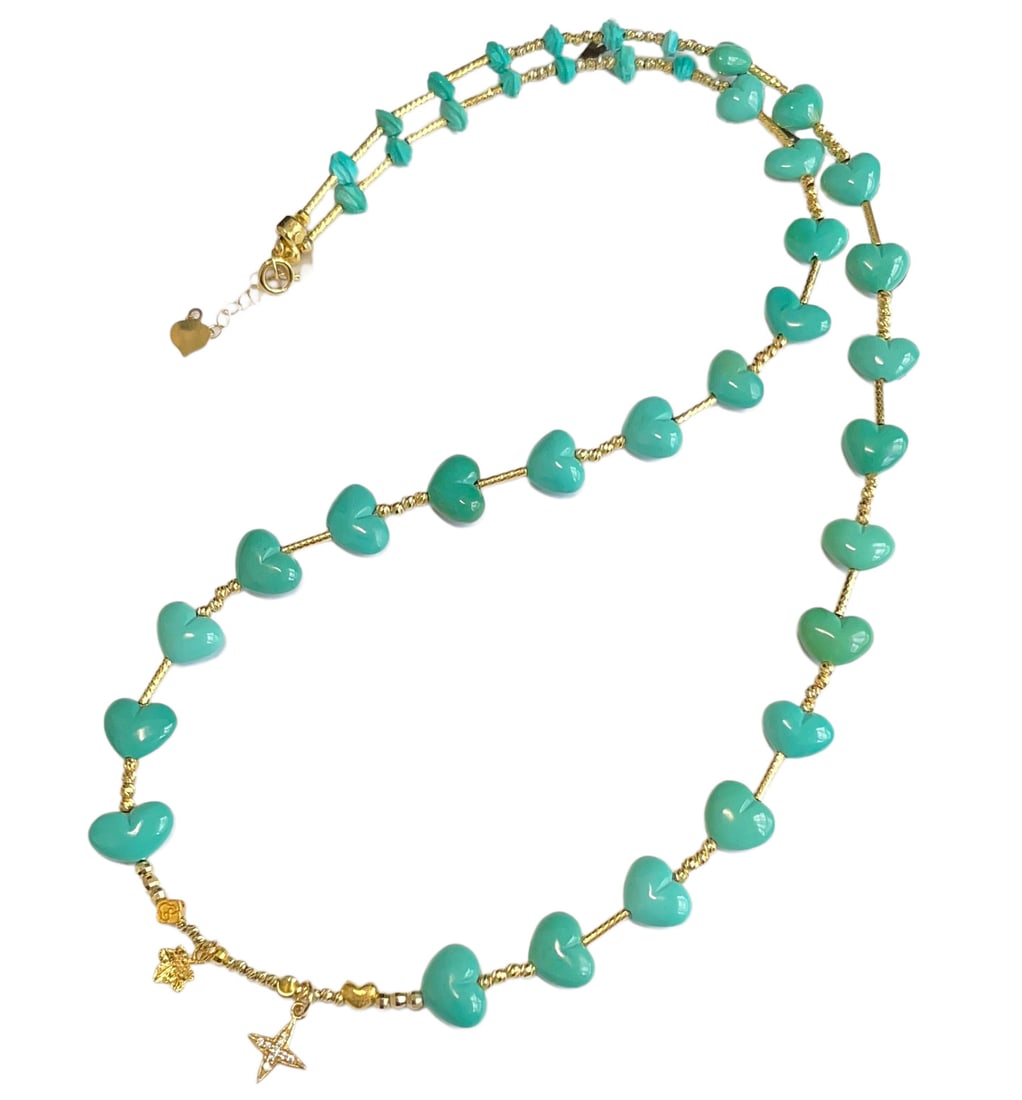 Turquoise Beads Necklace w 18K Gold Buckle: Turquoise Beads Necklace w 18K Gold BuckleDimension: 9 x 6 (mm) 0.35 x 0.24 (inches)
