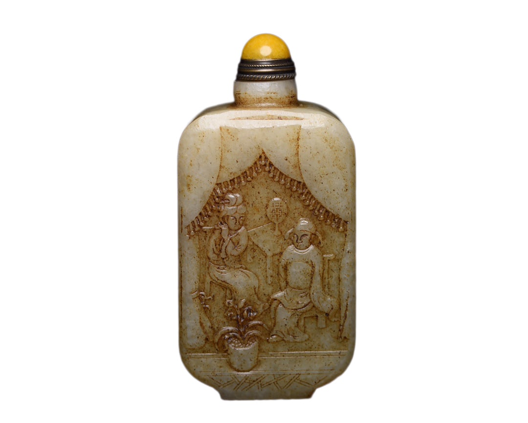 Vintage Hetian Jade Snuff Bottle w Figure (1 of 10)