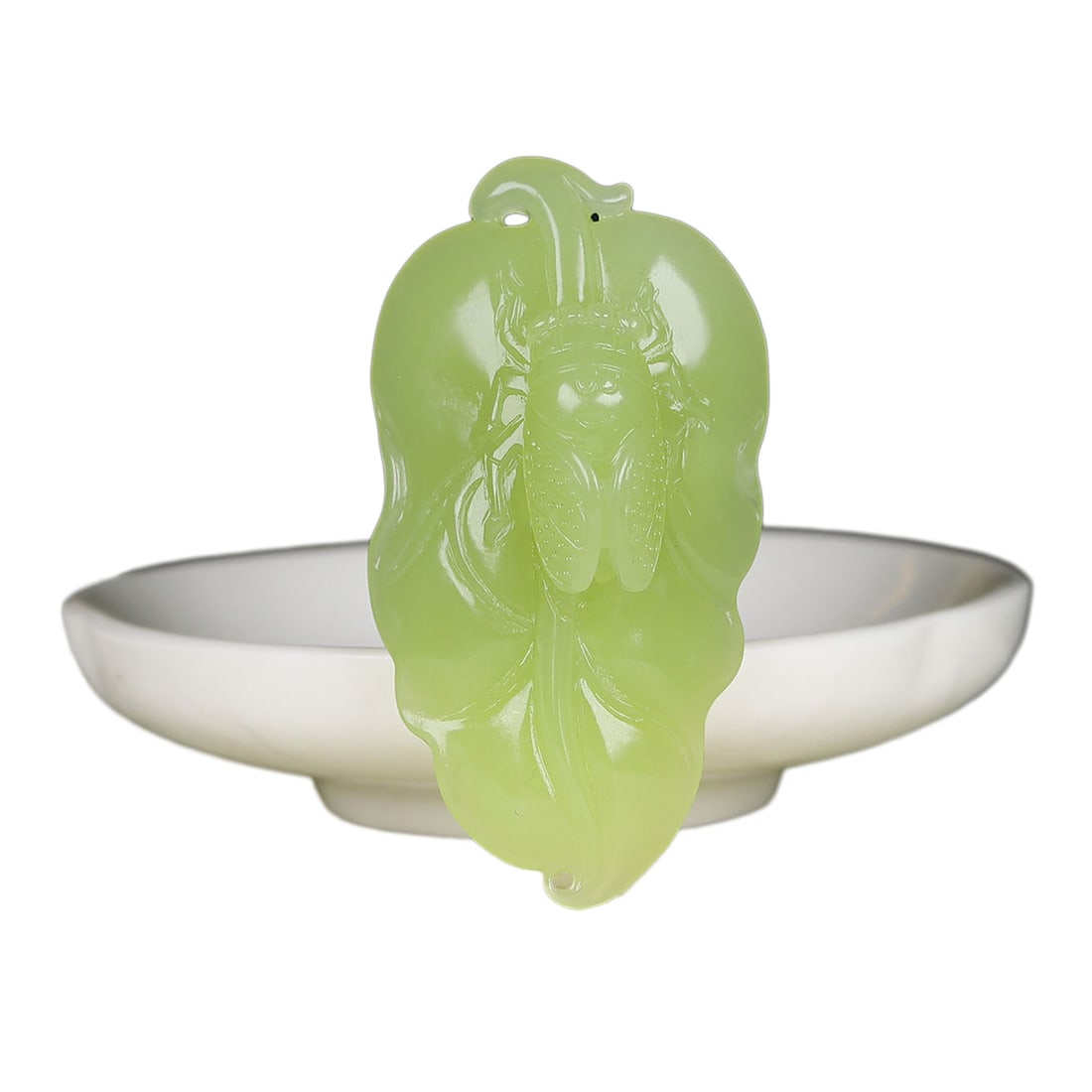 Natural Hetian Jade Hand-Carved Pendant w Leaf & Cicada (1 of 7)