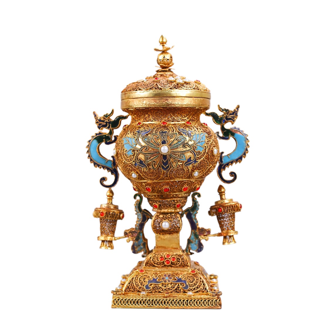 Gold Wires Enamel Inlay Pearl Double Ear Incense Burner: Gold Wires Enamel Inlay Pearl Double Ear Incense BurnerDimension: 290 x 160 (mm) 11.42 x 6.30 (inches) Weight: 2.49 lbs/ 1130 g