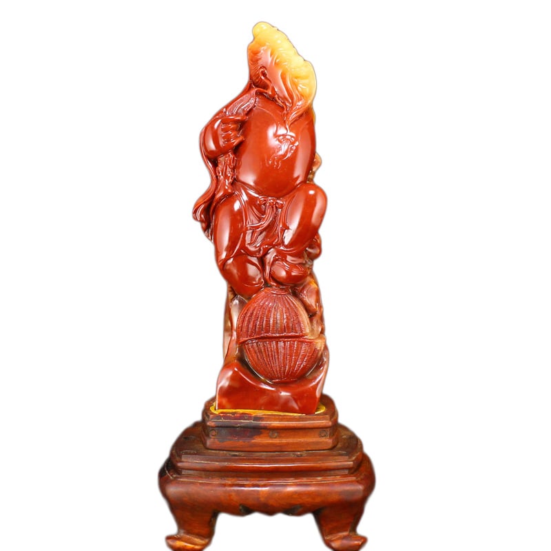 Vintage Shoushan Stone Hand-Carved Statue w Fisherman: Vintage Shoushan Stone Hand-Carved Statue w FishermanDimension: 185 x 50 x 45 (mm) 7.28 x 1.97 x 1.77 (inches) Weight: 1.27 lbs/ 577 gThe total weight does not include the base. The base is included a