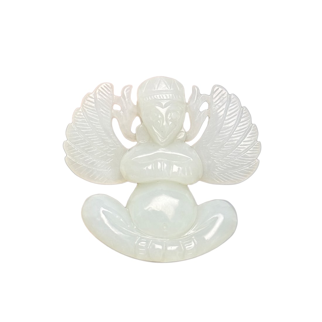 Natural White Hetian Jade Hand-Carved Pendant w Garuda: Natural White Hetian Jade Hand-Carved Pendant w GarudaDimension: 50 x 47 x 12 (mm) 1.97 x 1.85 x 0.47 (inches) Weight: 0.08 lbs/ 37 g