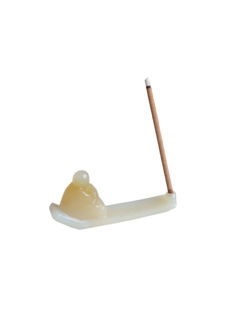 Natural Hetian Jade Hand-Carved Incense Burning Tool Statue w Buddha: Natural Hetian Jade Hand-Carved Incense Burning Tool Statue w BuddhaDimension: 39.3 x 8.3 x 18 (mm) 1.55 x 0.33 x 0.71 (inches)