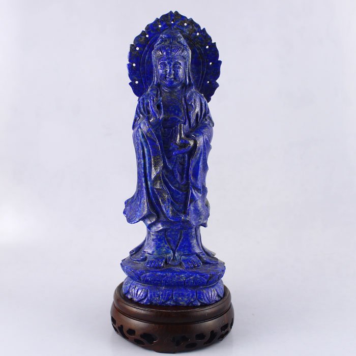 Chinese Natural Lapis Lazuli Statue - Kwan-yin: Chinese Natural Lapis Lazuli Statue - Kwan-yin Dimension:190*65*48(mm) 7.48*2.56*1.89(in) Weight 1.52 lbs/690g The total weight does not include the base. The base is not included after you have won t