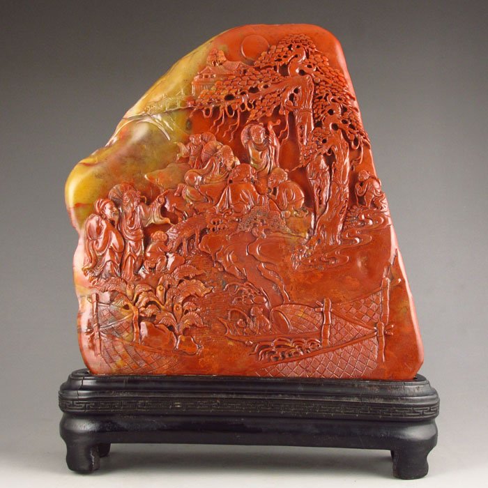 Shoushan Stone Statue - Deep Mountain Visit Friend: Superb Hand Carved Chinese Natural Shoushan Stone Statue - Deep Mountain Visit Friend Dimension: 208*177*16(mm) 8.19*6.97*0.63(in) Weight 2.63 lbs/1195 g Tips about Shoushan Stone Chinese Fujian Shous