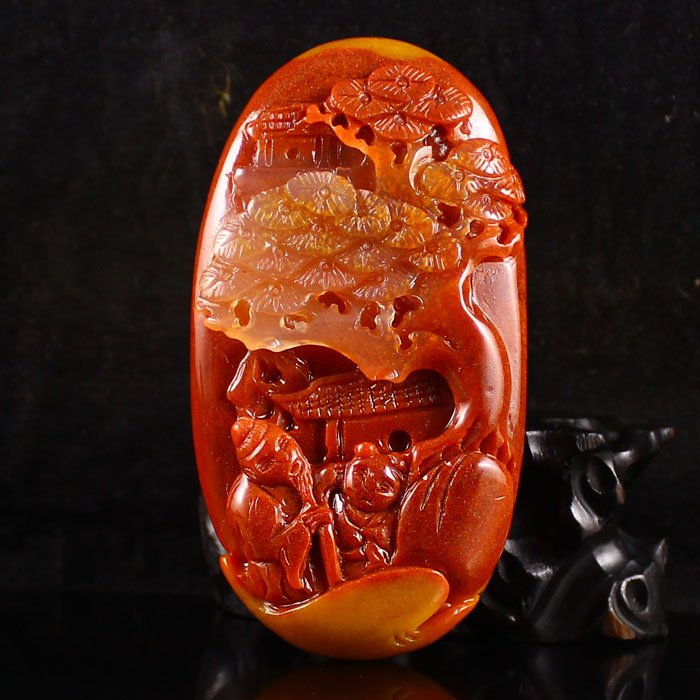 Chinese Natural Jade Pendant w Man & Pine Tree: Hand Carved Chinese Natural Jade Pendant w Man & Pine Tree Dimension: 84*46*18(mm) 3.31*1.81*0.71(in) Weight 0.26 lbs/120g The total weight does not include the base. The base is not included after yo