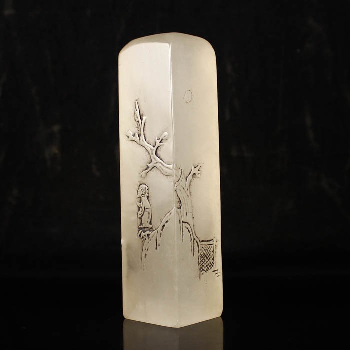 Natural Shoushan Stone Seal Statue w Man & Pine Tree: A Fine Hand Carved Chinese Natural Shoushan Stone Seal Statue w Man & Pine TreeDimension: 121*30*30(mm) 4.76*1.18*1.18(in) Weight 0.60 lbs/270 gTips about Shoushan StoneChinese Fujian Shoushan stone i