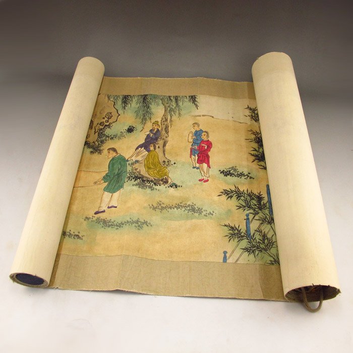 Chinese Xuan Paper Character Scenery Painting: Hand-painted Chinese Xuan Paper Character Scenery Painting w Artist Signed Yun Mian Shi ZhenDimension:3330*388(mm)131.10*15.28(in) Weight 0.78 lbs/354 g