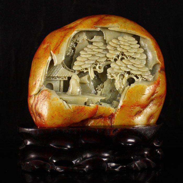 Chinese Natural Hetian Jade Statue w Sages & Pine Tree: Hand Carved Natural Hetian Jade Statue w Sages & Pine Tree Dimension: 178*171*42 (mm) 7.01*6.73*1.65 (in) Weight 4.24 lbs/1924g Tips about Chinese Hetian Nephrite Jade Hetian jade is a nephrite jade a