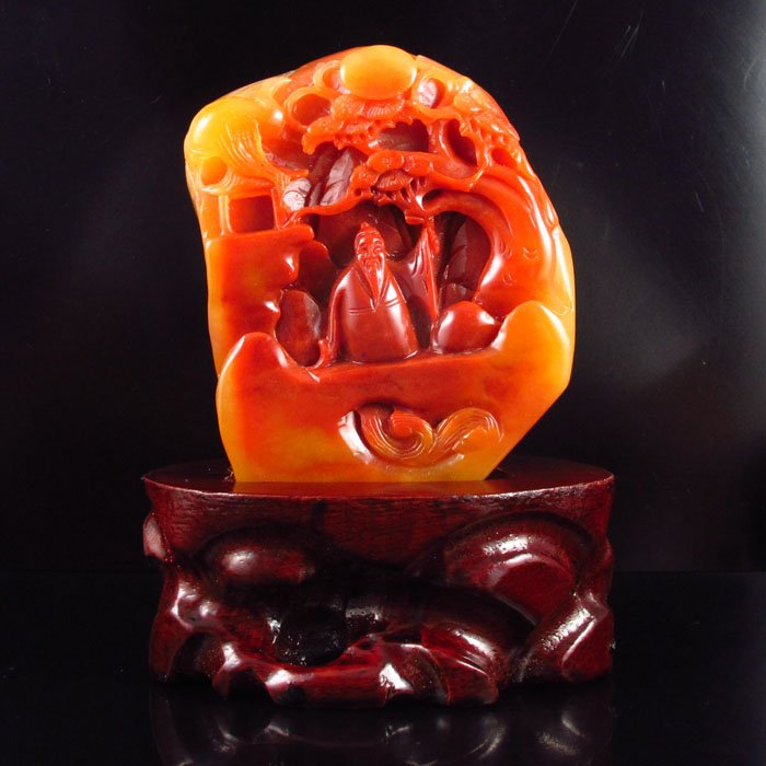 Chinese Natural Jade Statue - Sage & Pine Tree: Beautiful Color Chinese Natural Jade Statue - Sage & Pine Tree Dimension:107*87*28 (mm) 4.21*3.43*1.10(in) Weight 1.05 lbs/478 g The total weight does not include the base. The base is included after