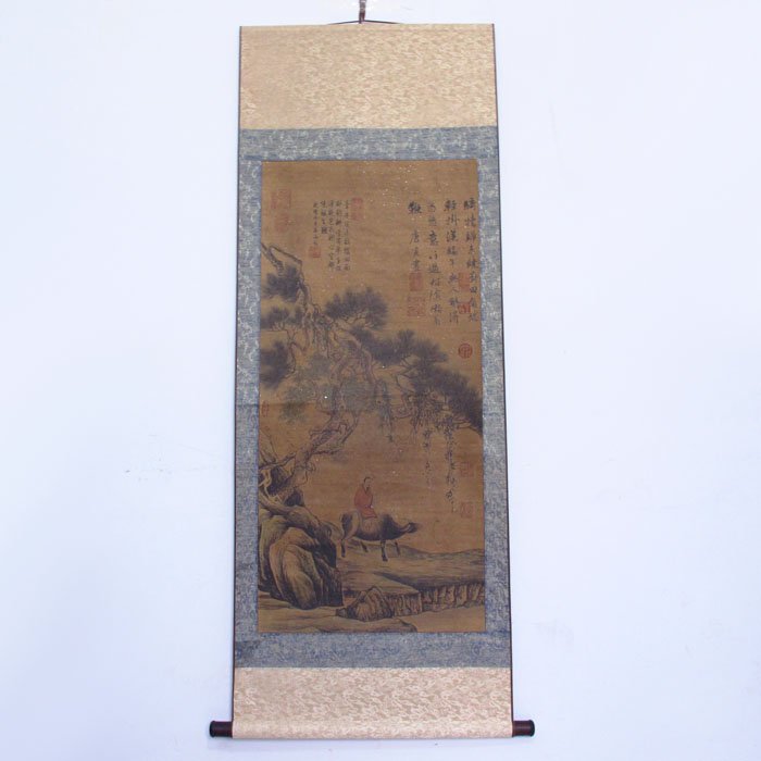 Hand Drawn Xuan Paper Sage Ride Ox Painting: Hand Drawn Xuan Paper Sage Ride Ox Painting w Poetry & Artist SignedDimension: 1430*530(mm)56.30*20.87(in)Weight: 0.66 lb / 298g