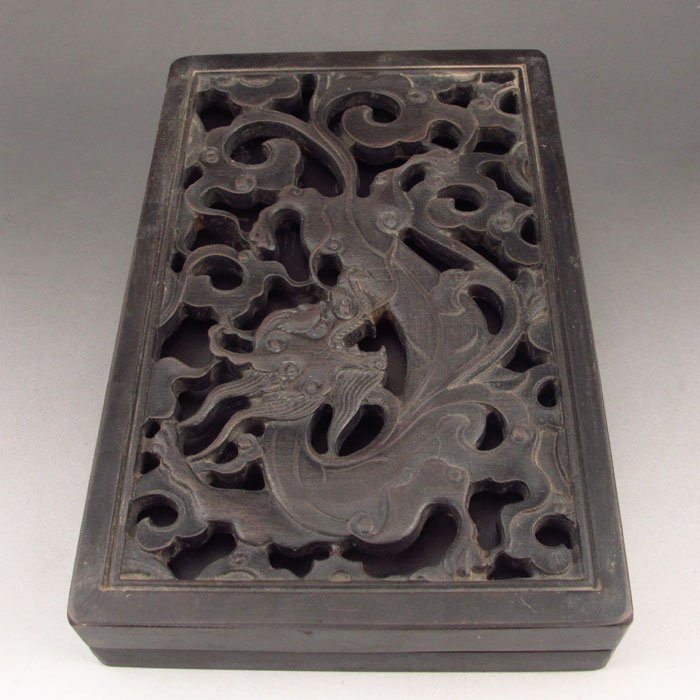 Famous Chinese Duan Inkstone Carved Dragon & Poetry: Famous Chinese Duan Inkstone Carved Dragon & Poetry Dimension: 188*121*32 (mm) 7.40*4.76*1.26 (in) Weight 3.53 lbs/1602g