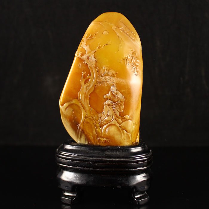 China Shoushan Stone Low Relief Statue - 2 Talking Men: Chinese Natural Shoushan Stone Low Relief Statue - Two Talking Men Dimension: 104*52*26 (mm) 4.09*2.05*1.02 (in) Weight 0.38 lbs/174g Tips about Shoushan StoneChinese Fujian Shoushan stone is one of f