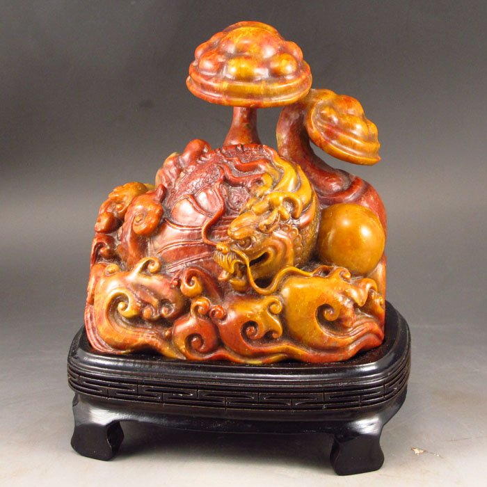 Chinese Shoushan Stone Statue w Ao Dragon Turtle: Chinese Natural Shoushan Stone Statue w Ao Dragon TurtleDimension: 130*125*85(mm) 5.12*4.92*3.35(in) Weight 3.70 lbs/1678g Tips about Shoushan StoneChinese Fujian Shoushan stone is one of four Chinese