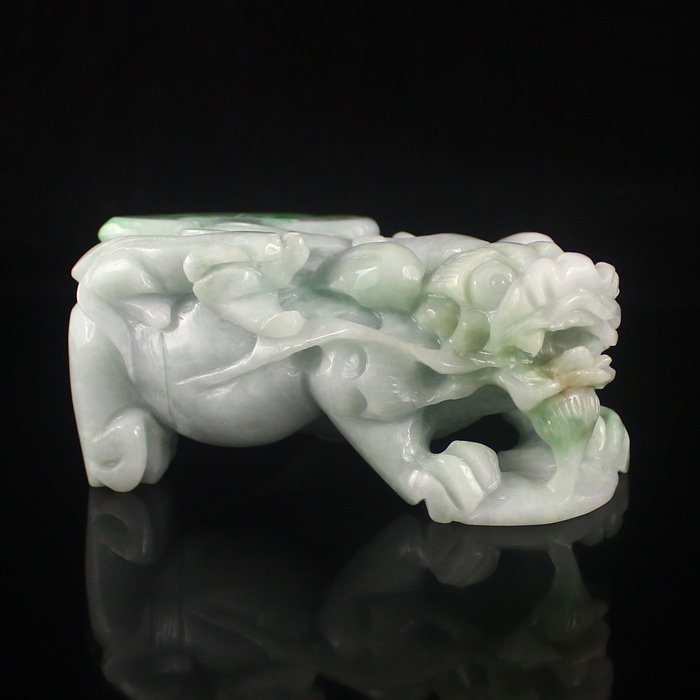 Hand Carved Natural Jadeite Statue - Fortune Pixiu: Beautiful Hand Carved Natural Jadeite Statue - Fortune Pixiu Dimension:97*50*44(mm)3.82*1.97*1.73(in)Weight 0.82 lbs/370 gTips about Jadeite Jade Jadeite generally occurs in metamorphic rocks with a h