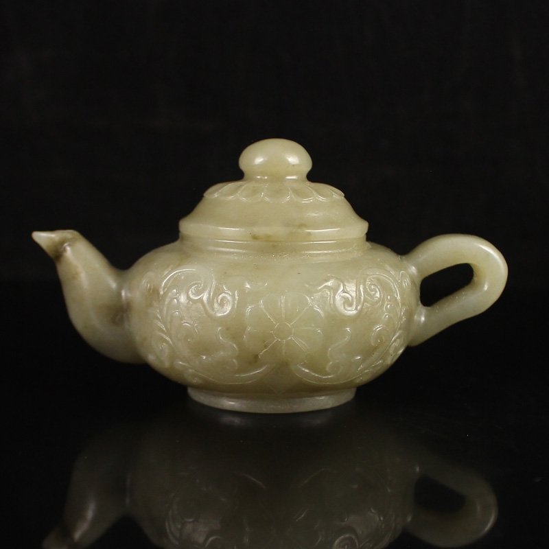 Chinese Natural Hetian Jade Low Relief Teapot Mar 15, 2015 Quan Rong Gallery in NJ