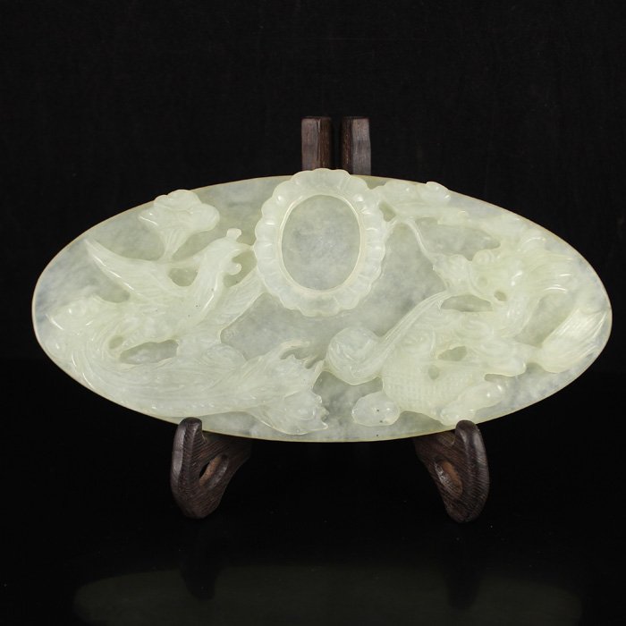 Chinese Natural Hetian Jade Statue - Dragon & Phoenix: Hand Carved Chinese Natural Hetian Jade Statue - Dragon & Phoenix Dimension: 205*97*13(mm) 8.07*3.82*0.51 (in) Weight 0.75 lbs/342g Tips about Chinese Hetian Nephrite Jade Hetian jade is a nephrite ja