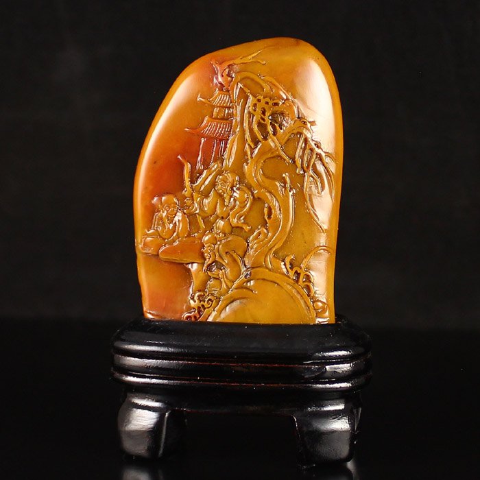 China Shoushan Stone Low Relief Statue - Sages Meeting: Chinese Natural Shoushan Stone Low Relief Statue - Sages Meeting Dimension:38*14*60(mm)1.5*0.55*2.36(in) Weight 0.11 lbs/52g The item is made of Chinese Fujian Shoushan stone and is good for decoratio