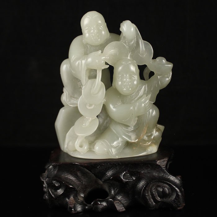 Chinese Natural Hetian Jade Statue - Fortune Kids: Vivid Carved Chinese Natural Hetian Jade Statue - Fortune Kids Dimension: 82*65*37 (mm) 3.23*2.56*1.46 (in) Weight 0.40 lbs/180g Tips about Chinese Hetian Nephrite Jade Hetian jade is a nephrite jade