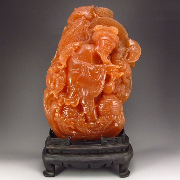 Chinese Shoushan Stone Statue - Long Life Old Man: Hand Carved Chinese Natural Shoushan Stone Statue - Long Life Old Man Dimension: 380*215*75(mm) 14.96*8.46*2.95(in) Weight 17.42 lbs/7.9kg Tips about Shoushan StoneChinese Fujian Shoushan stone is one