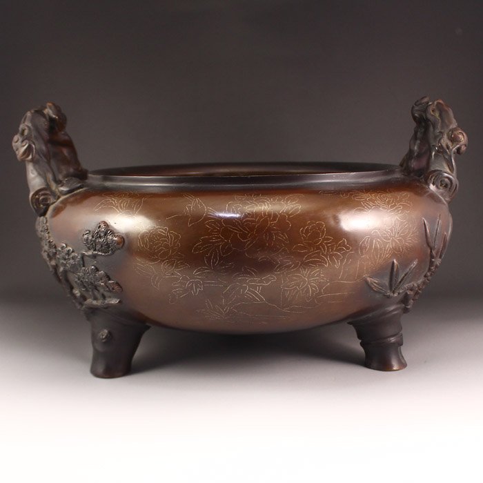 Chinese Red Copper Inlay Silver Wire Incense Burner: Superb Chinese Red Copper Inlay Silver Wire Incense Burner w Marked Dimension: 330*320*190(mm)12.99*12.6*7.48 (in) Weight 20.97 lbs/9514 g