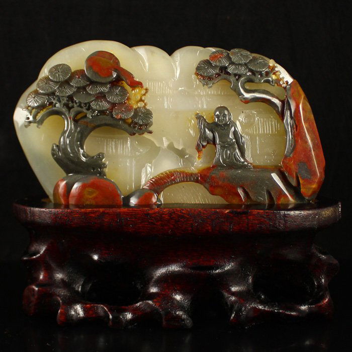 Superb Chinese Natural Jade Statue - Kid & Pine Tree: Superb Chinese Natural Jade Statue - Kid & Pine Tree Details: 136*78*27(mm) 5.35*3.07*1.06(in) Weight 0.92 lbs/418 g The total weight does not include the base. The base is included after you have won