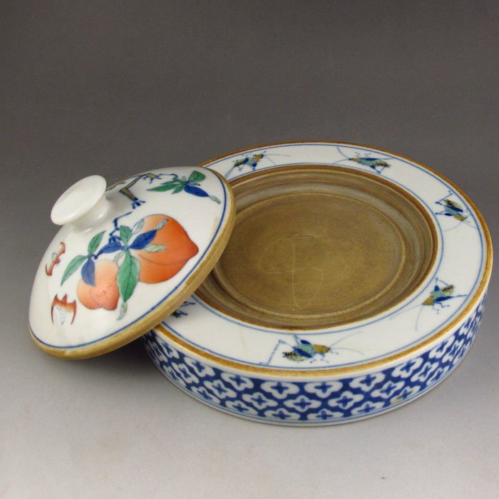 Hand-painted Chinese Dou Cai Porcelain Inkstone: Hand-painted Chinese Dou Cai Porcelain Inkstone w Kangxi Mark Dimension: 155*155*73(mm) 6.10*6.10*2.87(in) Weight 1.90 lbs/862g Tips about Chinese Porcelain Chinese ceramic ware is an art craft that h