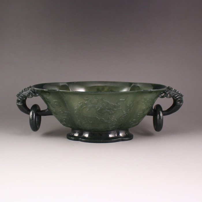 Chinese Green Hetian Jade Double Rings Brush Washer: Superb Hand Carved Chinese Green Hetian Jade Double Rings Brush Washer Dimension:200*95*60(mm) 7.87*3.74*2.36(in) Weight 0.34 lbs/155 g Tips about Chinese Hetian Nephrite Jade Hetian jade is a nephrit