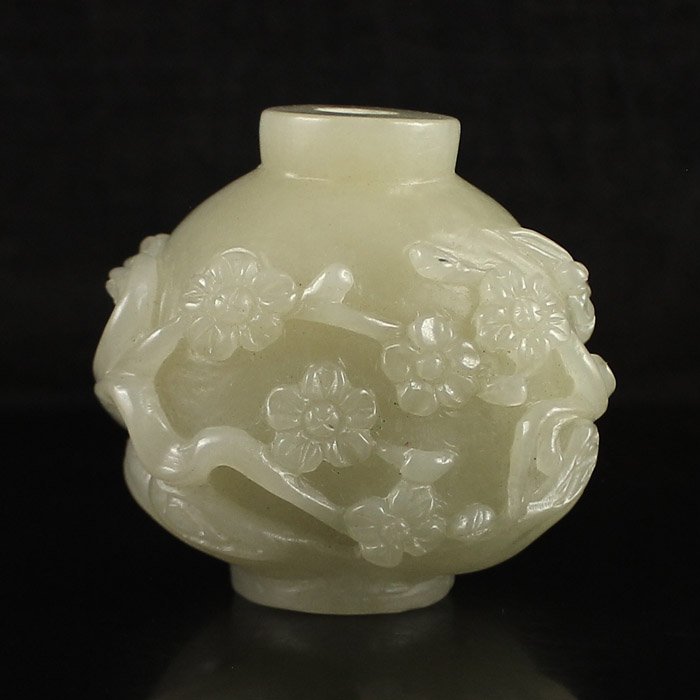 Chinese Hetian Jade Snuff Bottle Carved Plum Flower (1 of 7)