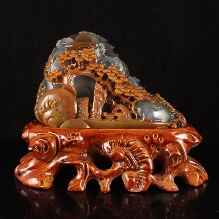 Chinese Natural Jade Statue - Sages & Pine Tree (1 of 7)