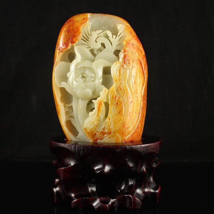 Chinese Natural Hetian Jade Statue - Phoenix & Peony (1 of 7)