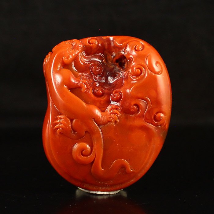 Chinese Natural Nanhong Agate Pendant Carved Dragon (1 of 8)