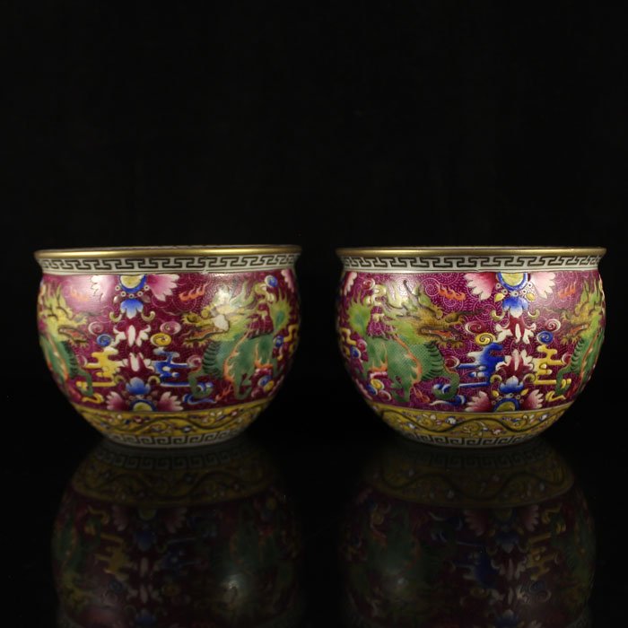 A Pair Hand-painted Chinese Enamels Porcelain Cups (1 of 10)