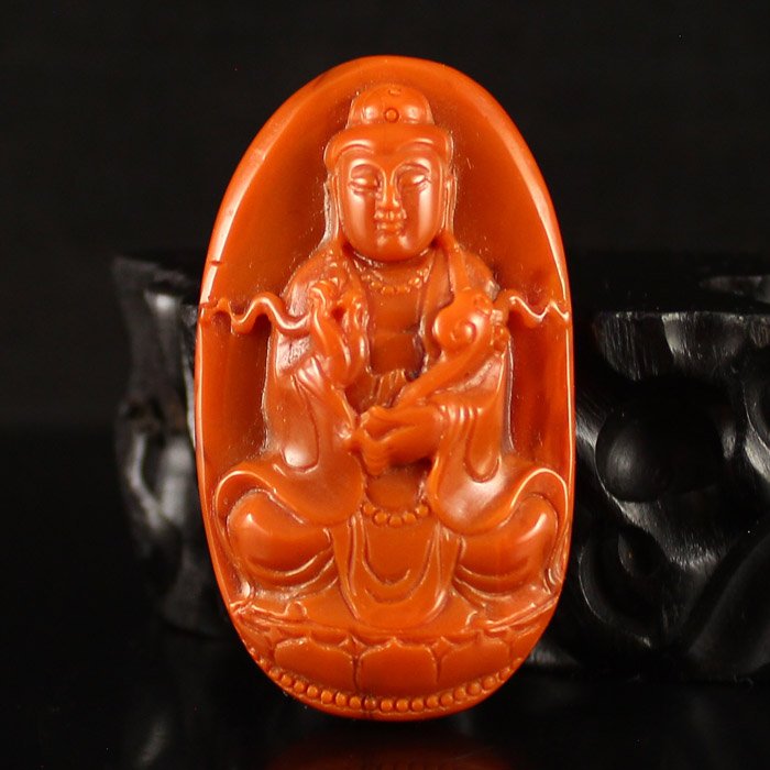 Chinese Natural Nanhong Agate Pendant - Ruyi Kwan-yin (1 of 8)