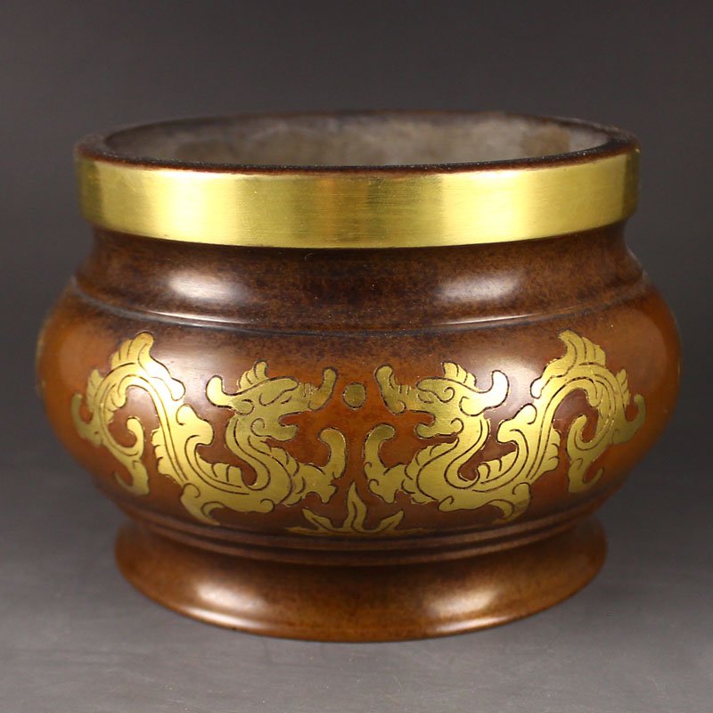 Chinese Red Copper Gold-plating Home Incense Burner (1 of 5)