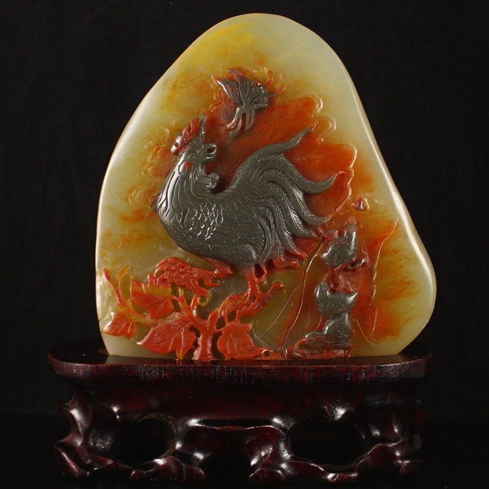 Hand-carved Chinese Natural Jade Statue - Rooster (1 of 7)