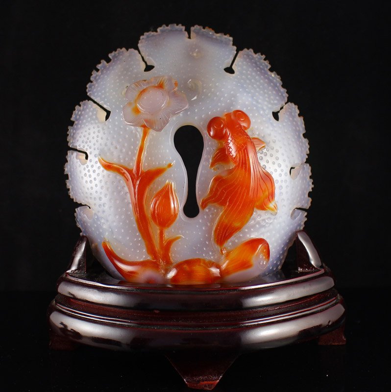 Chinese Natural Agate Statue - Goldfish & Lotus (1 of 7)