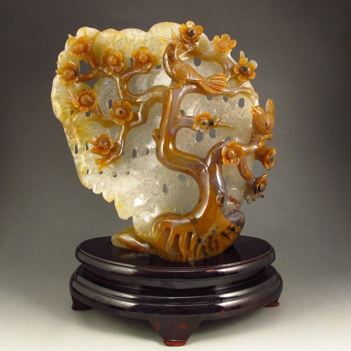 Chinese Natural Agate Statue - Magpie & Plum Flower (1 of 7)