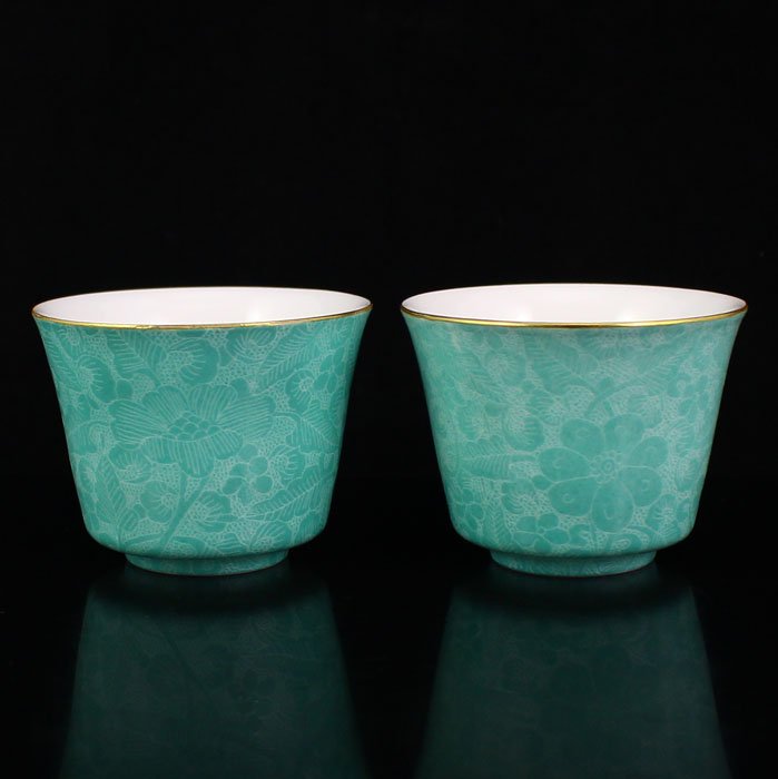 A Pair Chinese Light Blue Glaze Pa Hua Porcelain Cups (1 of 8)