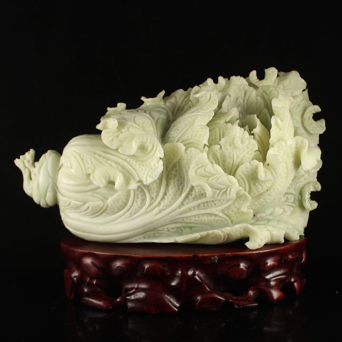 Chinese Natural Jade Carved Fortune Cabbage Statue (1 of 7)