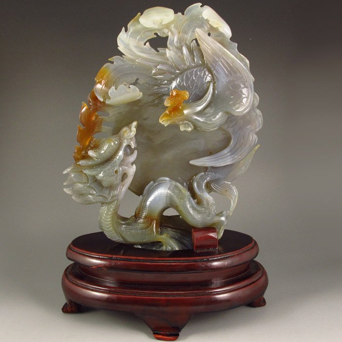 Chinese Natural Agate Statue - Dragon & Phoenix (1 of 7)
