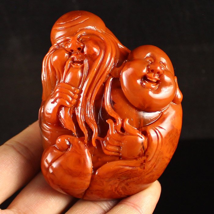 Chinese Nan Hong Agate Pendant - Longevity Taoism Deity (1 of 8)